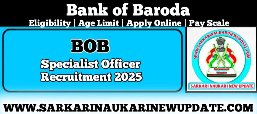 Bank of Baroda SO Recruitment 2025 Apply Online 330 Posts