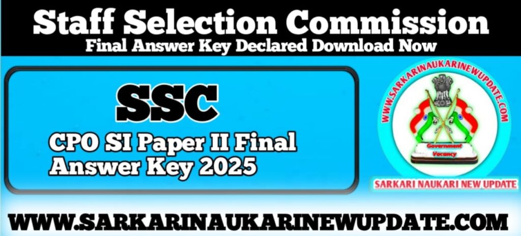 SSC CPO SI Paper 2 Final Answer Key 2025 Direct Link